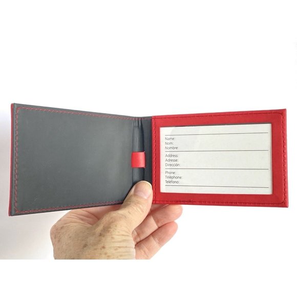 Digital Lab Red Faux Leather Luggage Tag with Buckle Strap 4.5in - Picture 5 of 5